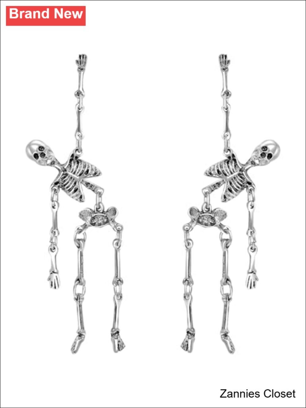 👻 Gothic Skeleton Earrings for Women Articulated Silver-Tone Skull Dangle